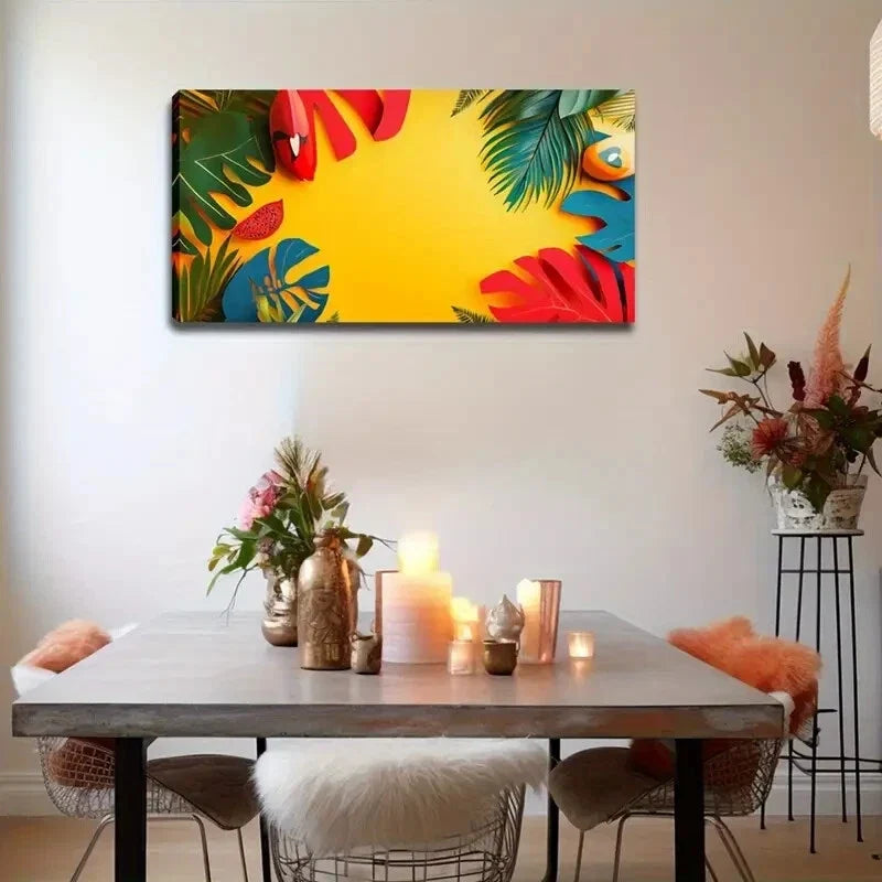 Bright Yellow Base Colorful Air Wall Art Canvas Office Home Room Framed 120x60cm