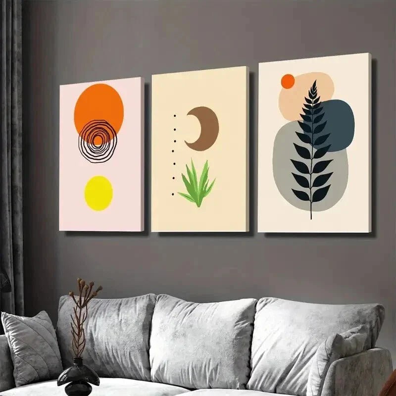 3pcs Boho Style Modern Abstract Yellow Wall Art Set Canvas Framed 40x60cm - High Quality Print 100% Australian Made Wall Canvas Ready to Hang