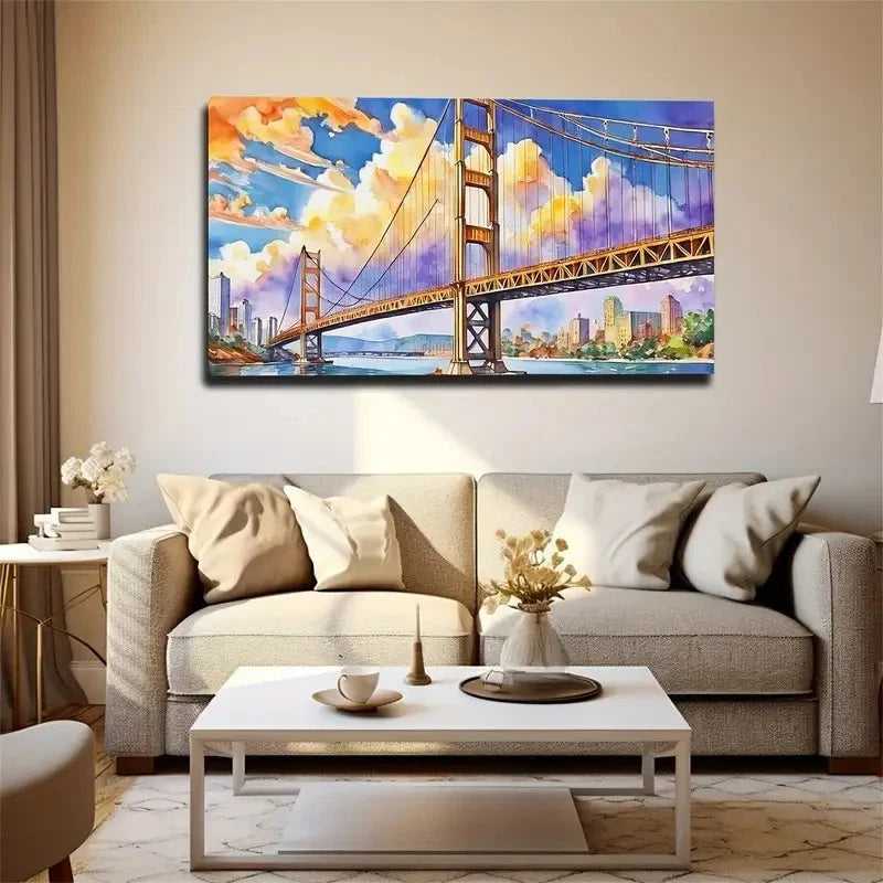 A Modern Bridge Wall Art Canvas Office Home Room Framed 120x60cm