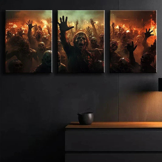 3pcs Zombie Apocalypse Luxurious Metal Print Ready to Hang Art