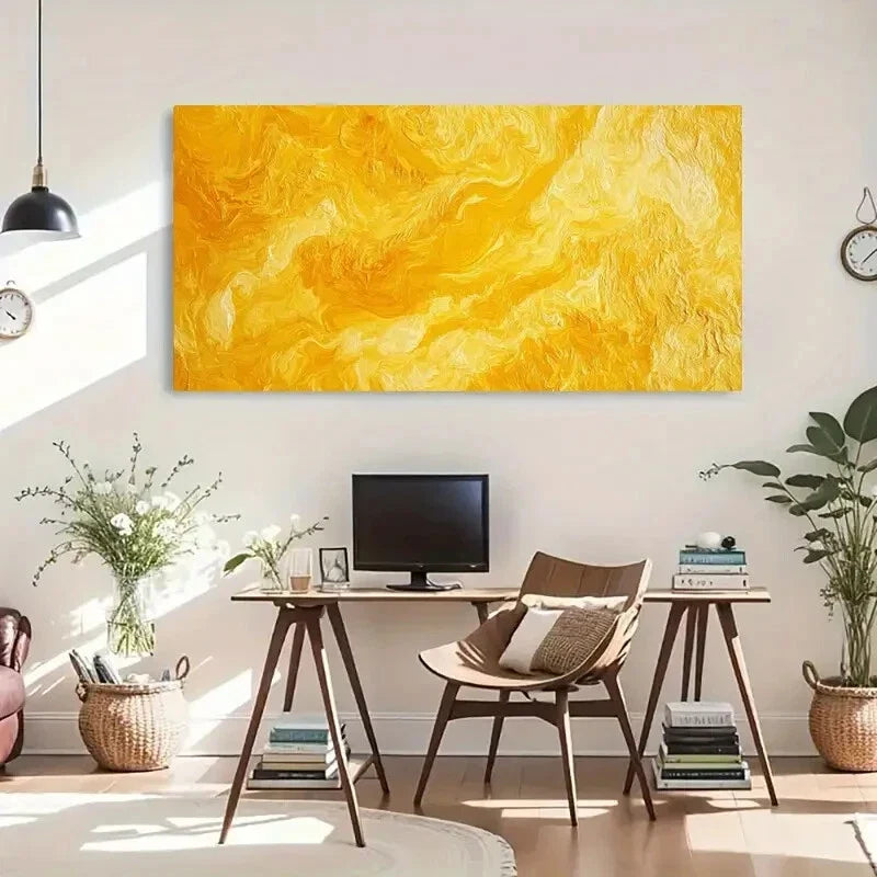 Light Abstract Yellow Design Wall Art Canvas Office Home Room Framed 120x60cm