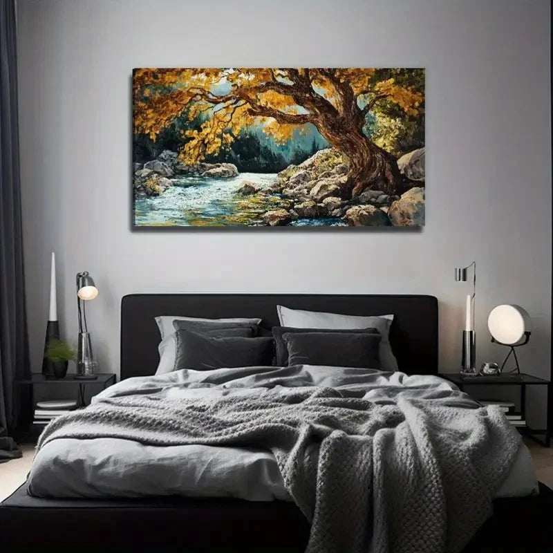 Tree Stream Under Suitable Wall Art Canvas Office Home Room Framed 80x45cm