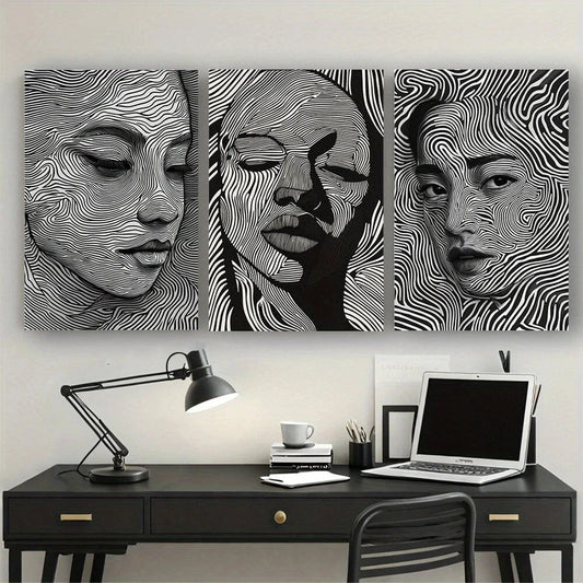 3pcs Modern Black And White Three Sided Metal Print Ready to Hang Art