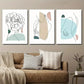 3pcs Geometric & Abstract Shapes Green Leaves Metal Print Ready to Hang Art