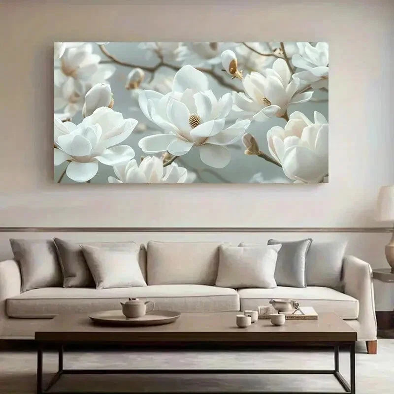 Abstract White Flowers wall canvas office home room framed 120x60cm