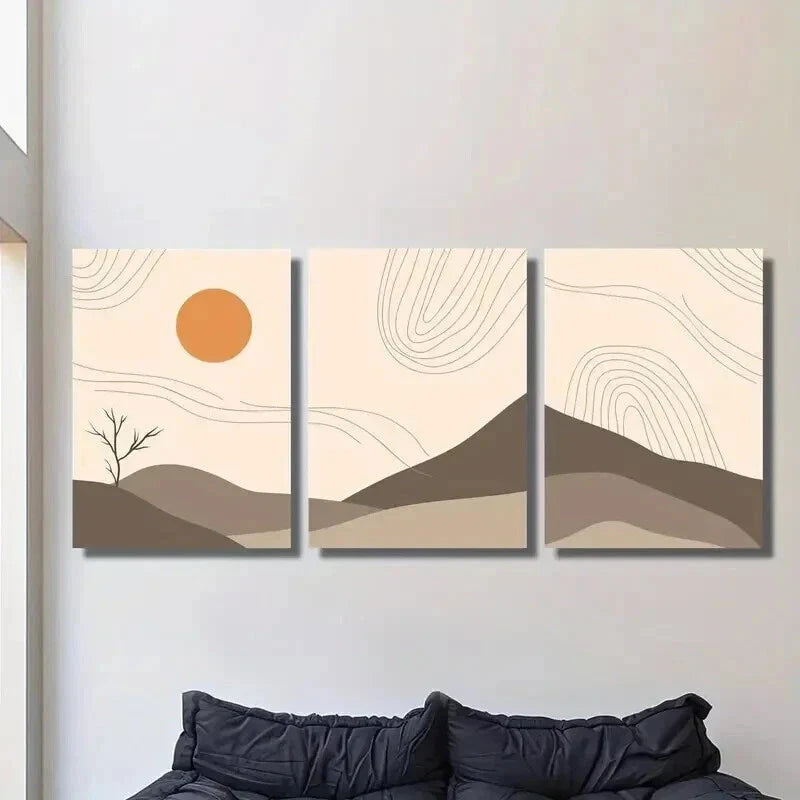 3pcs Sun Moon Tree Landscape Painting Wall Art Set Canvas Framed 40x60cm - High Quality Print 100% Australian Made Wall Canvas Ready to Hang