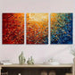 3pcs Abstract Orange & Teal Paint Splatter Metal Print Ready to Hang Art