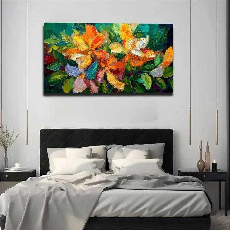 Vibrant Abstract Floral Wall Art Canvas Office Home Room Framed 80x45cm