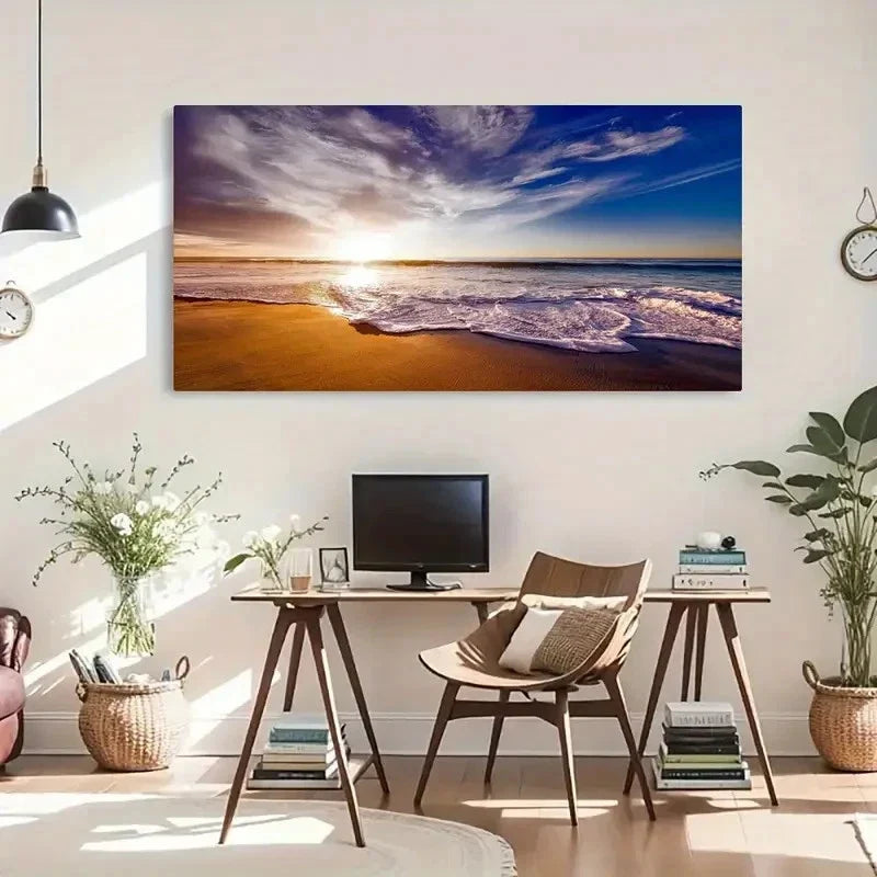 California Ocean Shore Dusk Sun Wall Art Canvas Office Home Room Framed 120x60cm