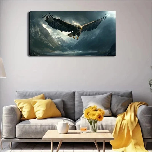 Eagle Is Soaring In The Sky Wall Art canvas office home room framed 120x60cm