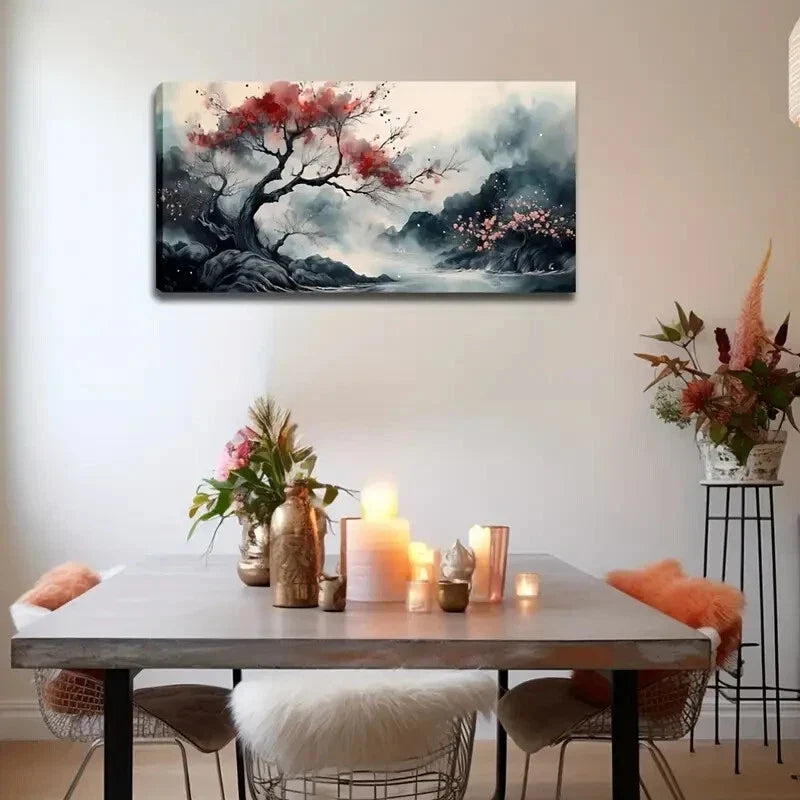 Tree Branch Blooming Big Red Wall Art Canvas Office Home Room Framed 120x60cm