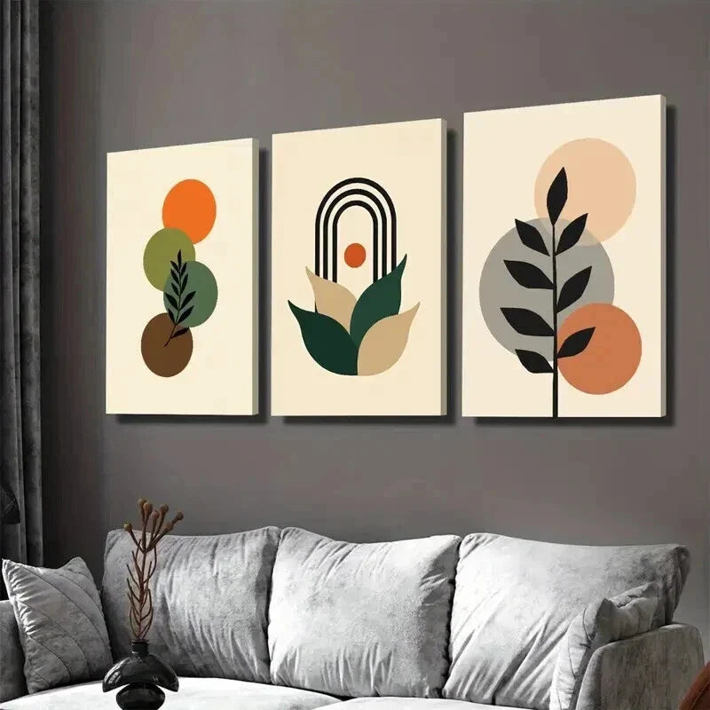 3pcs Boho Style Colorful Geometric & Botanical Wall Art Set Canvas Framed 40x60cm - High Quality Print 100% Australian Made Wall Canvas Ready to Hang
