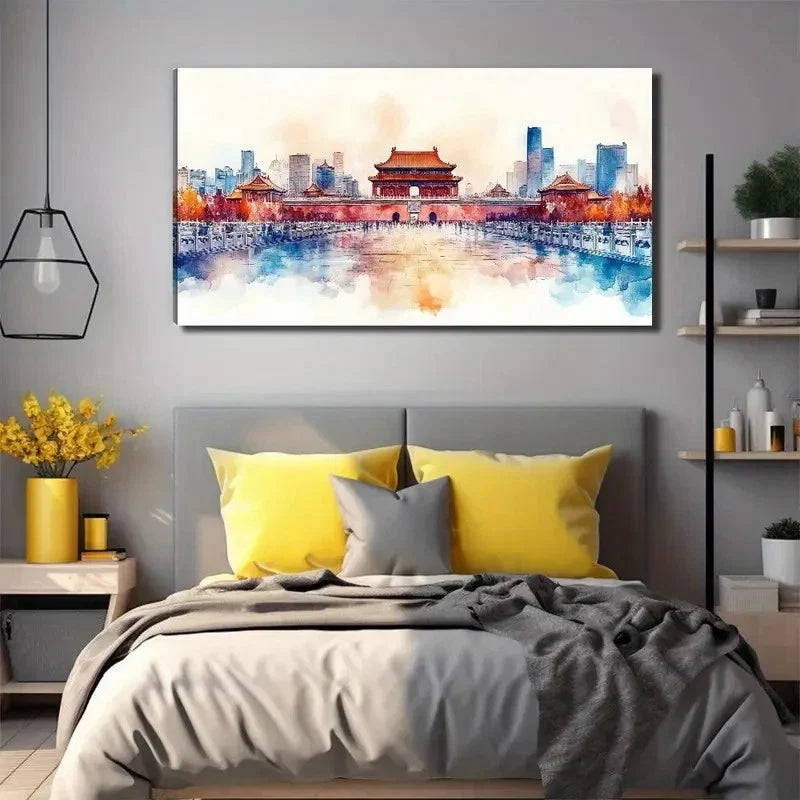 Chinese Forbidden City Scene Wall Art Canvas Office Home Room Framed 120x60cm
