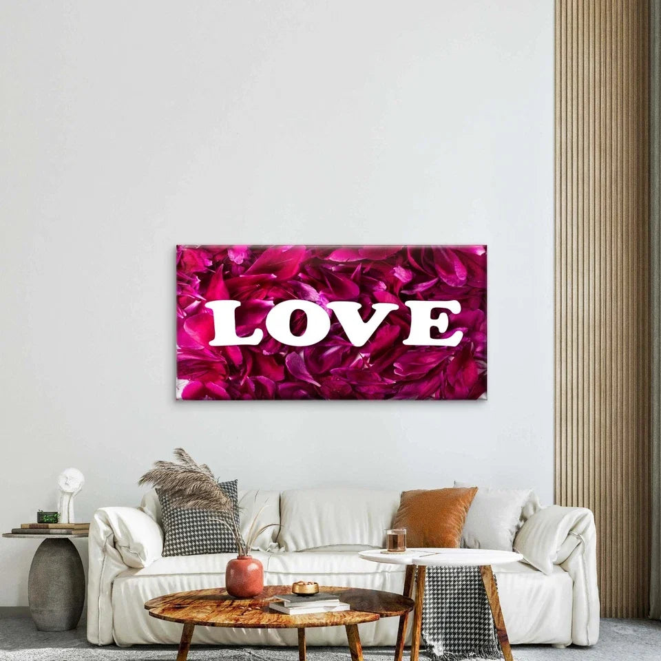 Love From Carved Letters Petals Wall Art Canvas Office Home Room Framed 80x45cm