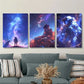 3pcs fantasy starry sky and astronauts, Metal Print Ready to Hang Art