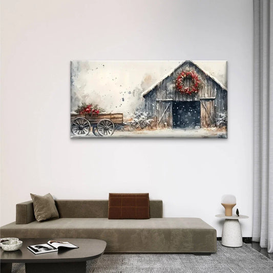 The Barn Winter Nature Wall Art Canvas Office Home Room Framed 80x45cm