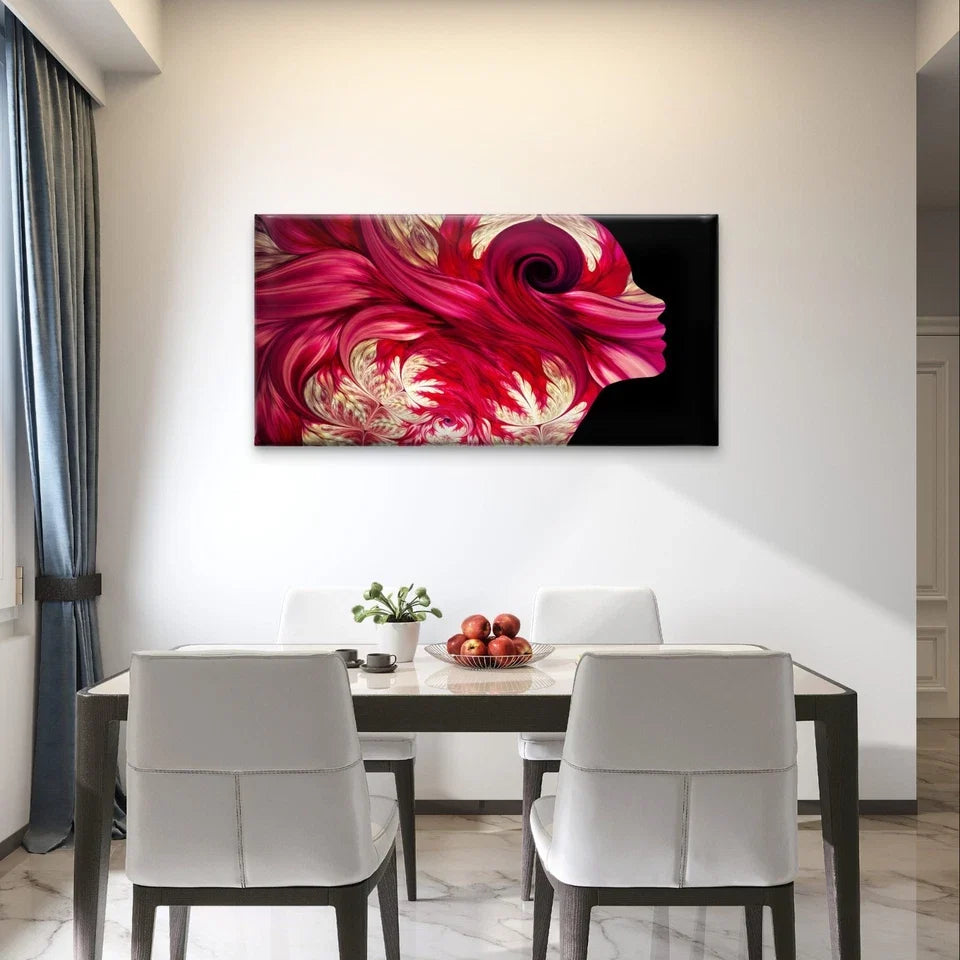 Feminine Silhouette with Floral Hair Wall Art Canvas Office Home Framed 120x60cm