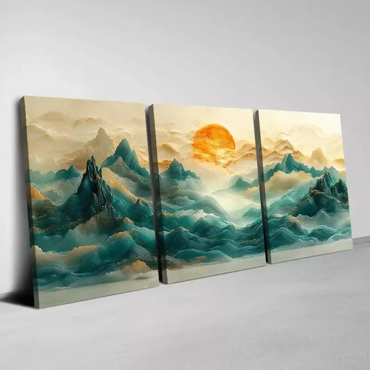 3pcs  Enchanting Abstract Misty Mountains Scenery Wall Art Set Canvas Framed 40x60cm - High Quality Print 100% Australian Made Wall Canvas Ready to Hang