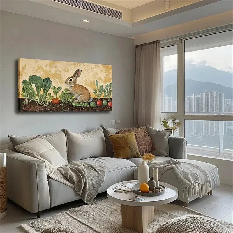 Brown Rabbit with Raised Ears Wall Art Canvas Office Home Room Framed 120x60cm
