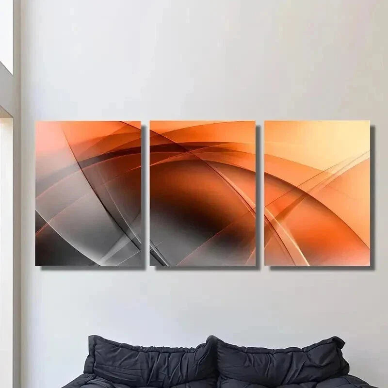 3pcs Black and Orange Wavy Shapes Wall Art Set Canvas Framed 40x60cm - High Quality Print 100% Australian Made Wall Canvas Ready to Hang