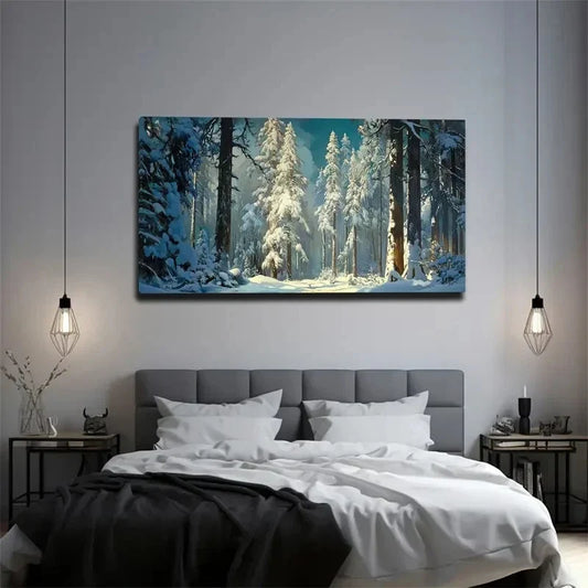A Snow-Covered Forest Wall Art Canvas Office Home Room Framed 120x60cm