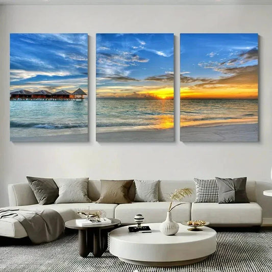 3pcs Beach Sunset Coastal Scenery Metal Print Ready to Hang Art