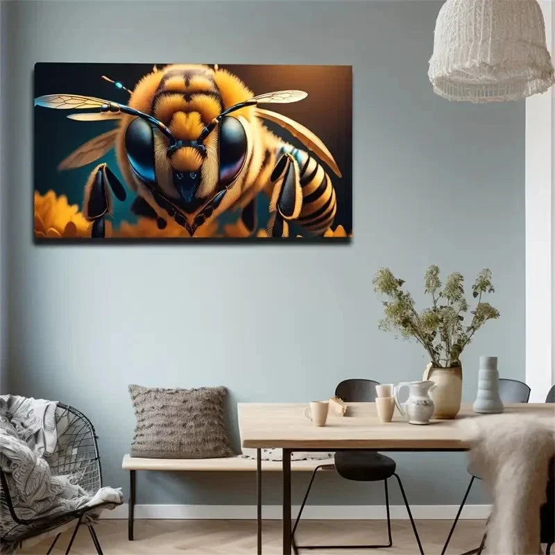Bee Face Suitable Wall Art Canvas Office Home Room Framed 80x45cm
