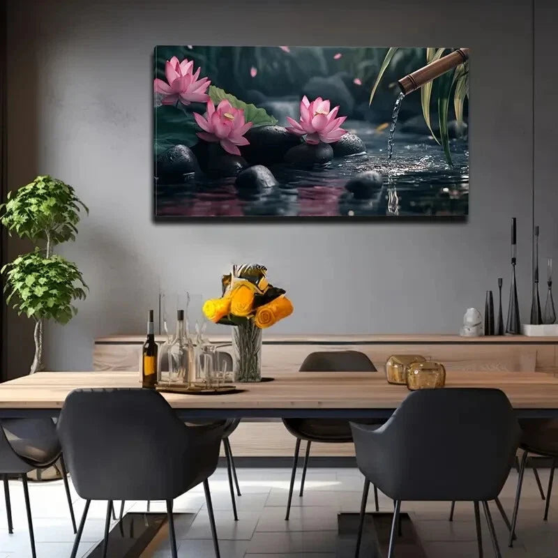 Bamboo Slowly Flowing Stcream Wall Art Canvas Office Home Room Framed 120x60cm