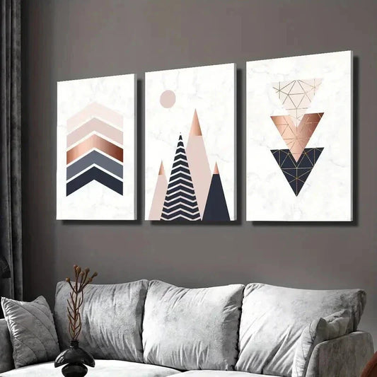 3pcs Modern Geometric Decor with Marble Texture Wall Art Set Canvas Framed 40x60cm - High Quality Print 100% Australian Made Wall Canvas Ready to Hang