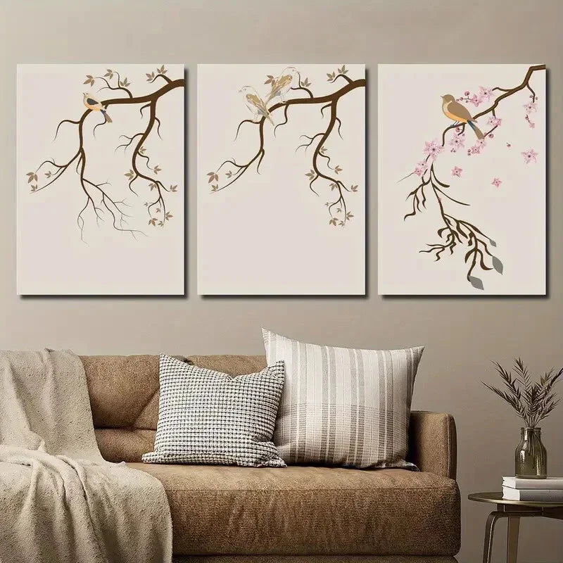 3pcs Japanese Botanical and Floral Wall Art Set Canvas Framed 40x60cm - High Quality Print 100% Australian Made Wall Canvas Ready to Hang