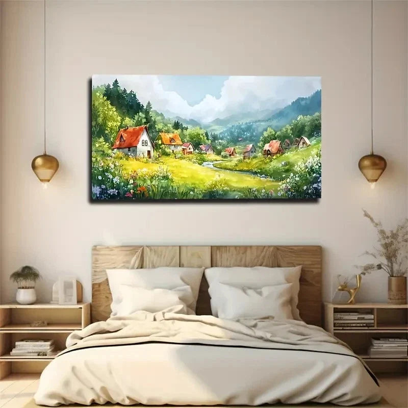 Rustic Countryside Landscape Wall Art Canvas Office Home Room Framed 120x60cm