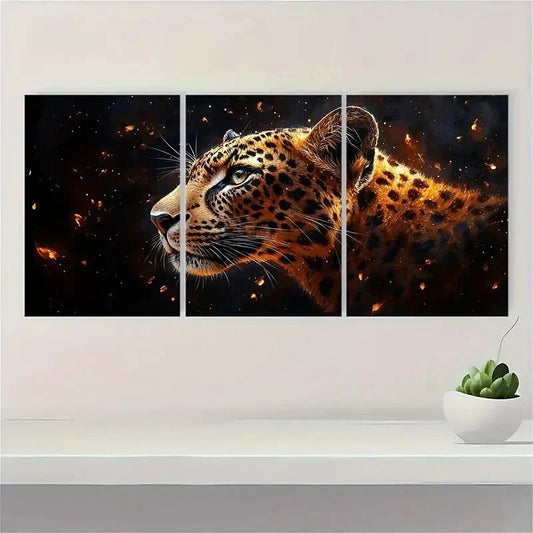 3pcs Elegant Leopard Painting Metal Print Ready to Hang Art