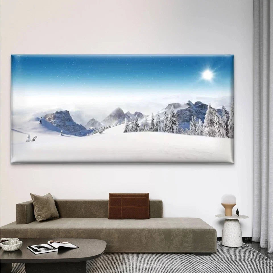 Winter Snow Scenery Images Wall Art Canvas Office Home Room Framed 80x45cm