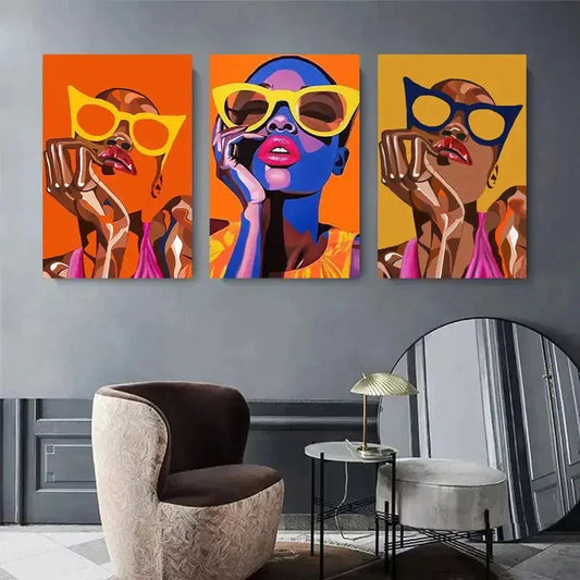 3pcs Vibrant Fashion Glasses Art, Bold Colorful Metal Print Ready to Hang Art