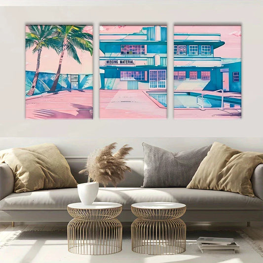 3pcs Miami Art Deco Style Model Metal Print Ready to Hang Art