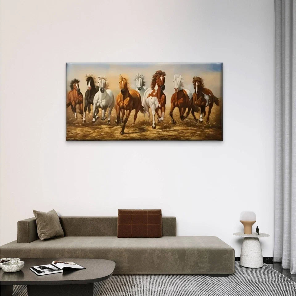Horses Running Fields Wall Art Canvas Office Home Room Framed 120x60cm
