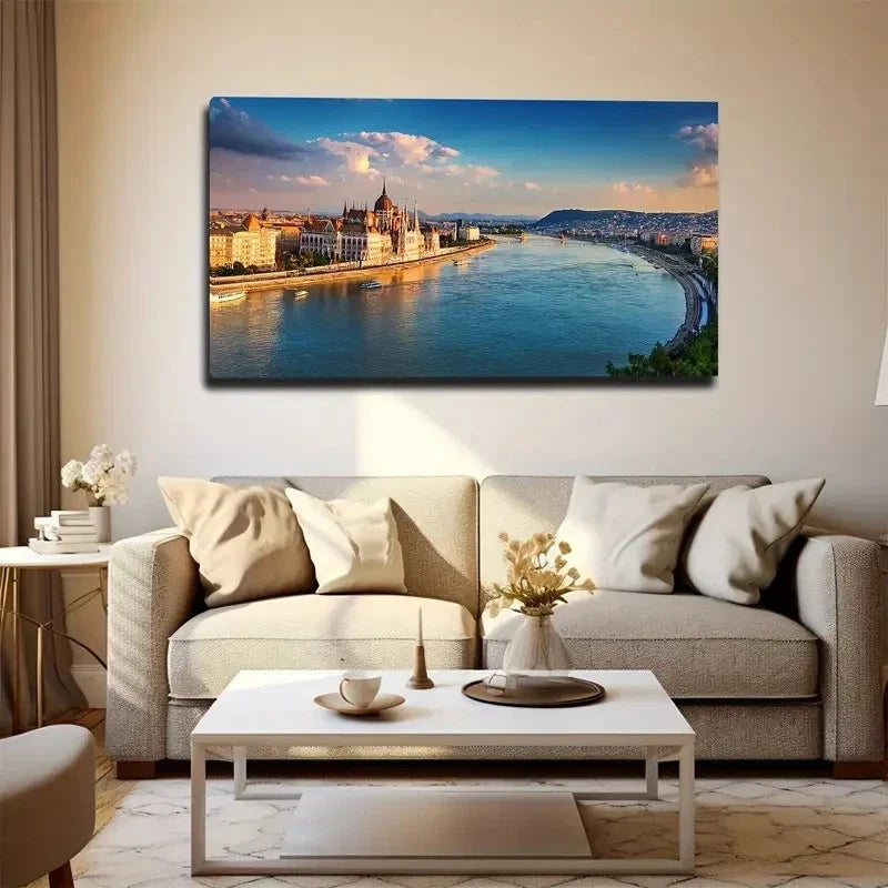 Cityscape With Sunset Sky Wall Art Canvas Office Home Room Framed 80x45cm