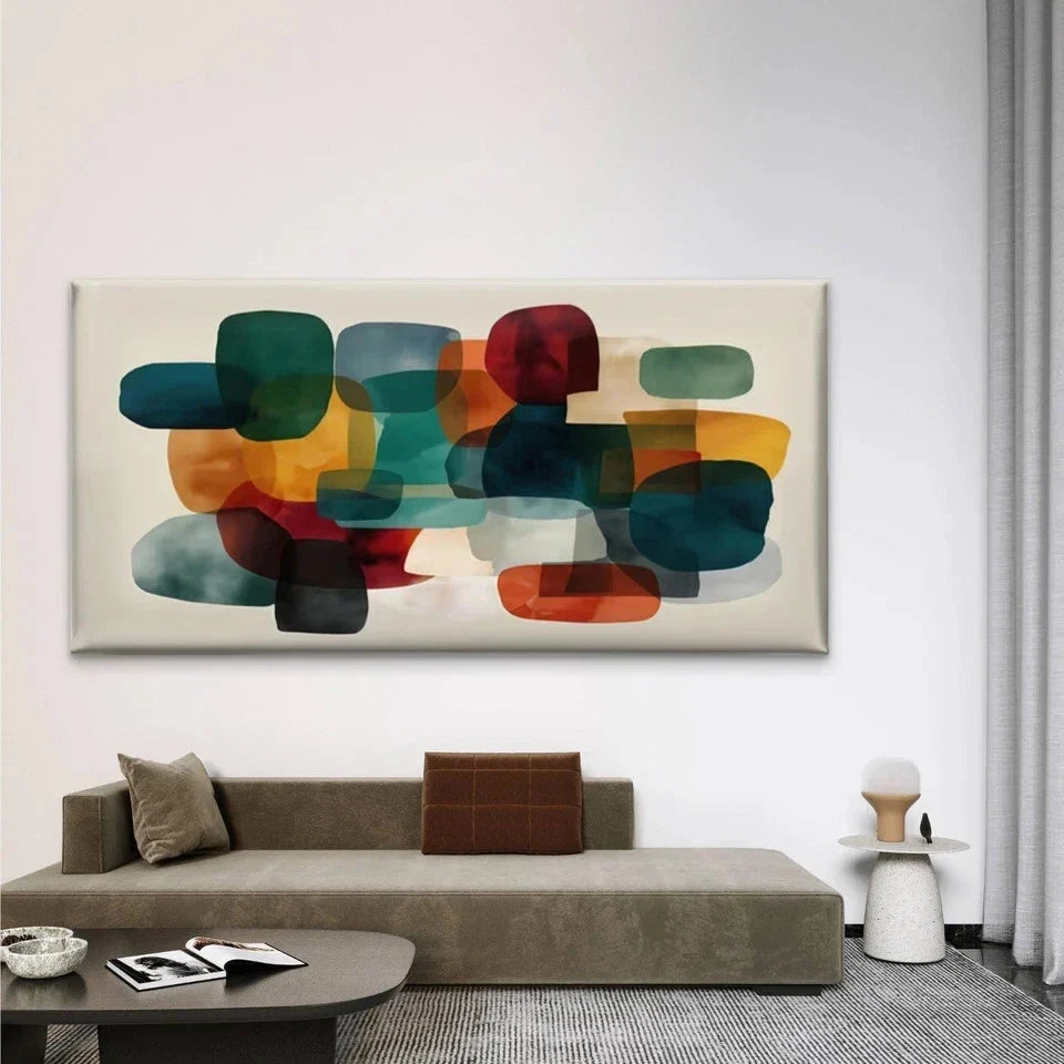 Multicolor Abstract Geometric Wall Art Canvas Office Home Room Framed 80x45cm