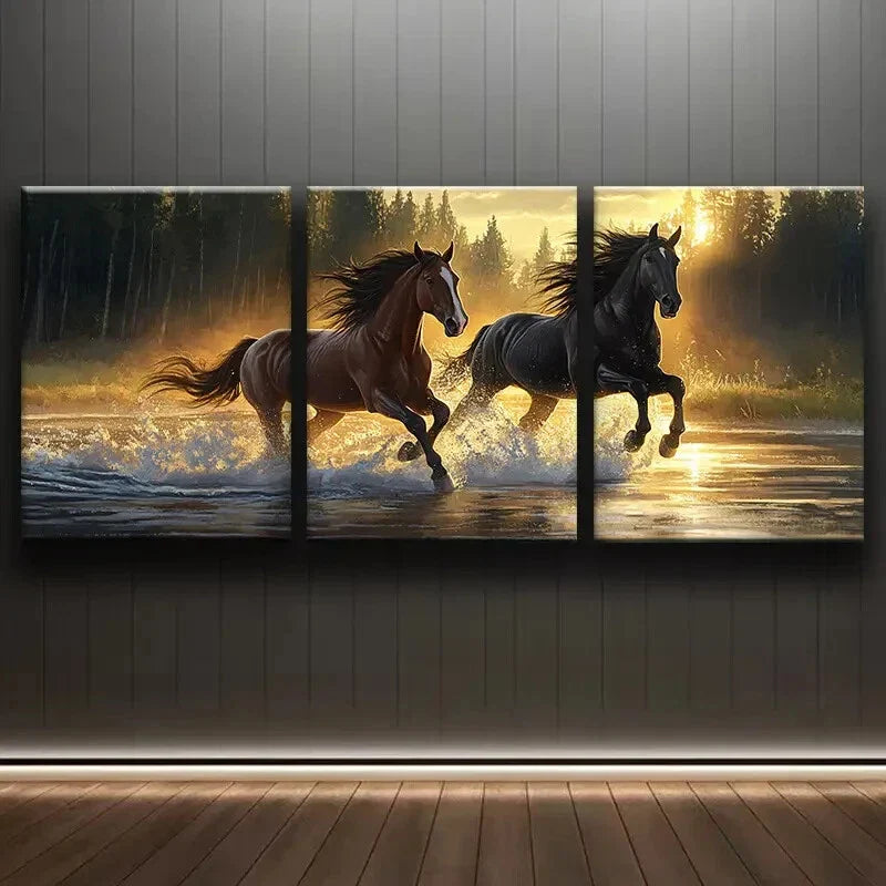 3pcs Sunset Horses Shine Forest Perfect Fear Wall Art Set Canvas Framed 40x60cm - High Quality Print 100% Australian Made Wall Canvas Ready to Hang