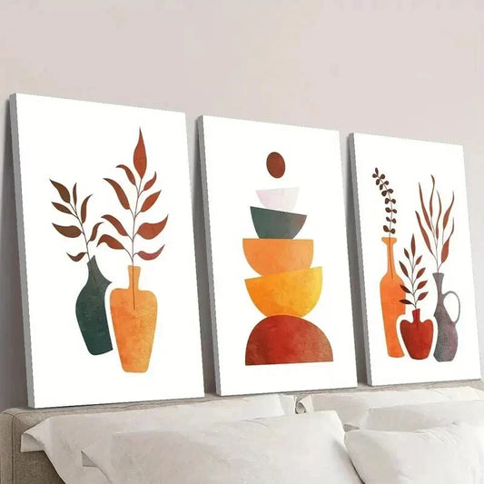 3pcs Circle Balance Floral Vase Arrangement Wall Art Set Canvas Framed 40x60cm - High Quality Print 100% Australian Made Wall Canvas Ready to Hang