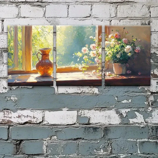 3pcs Mysterious Window Vase Metal Print Ready to Hang Art