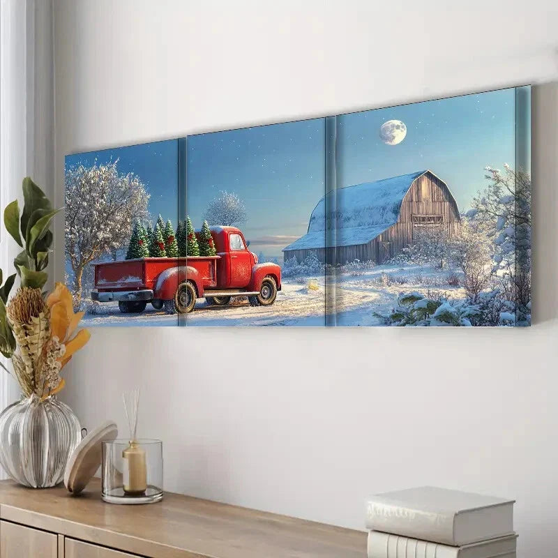 3pcs Christmas Tree Red Truck Nature Perfect Wall Art Set Canvas Framed 40x60cm - High Quality Print 100% Australian Made Wall Canvas Ready to Hang