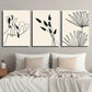 3pcs Abstract Beige and Black Botanical Floral Wall Art Set Canvas Framed 40x60cm - High Quality Print 100% Australian Made Wall Canvas Ready to Hang