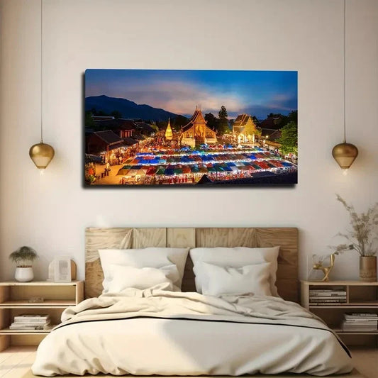 Southeast Asian Night Wall Art Canvas Office Home Room Framed 120x60cm