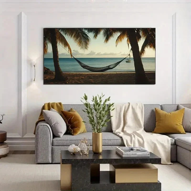 Tropical Beach Sunset Wall Art Canvas Office Home Room Framed 120x60cm