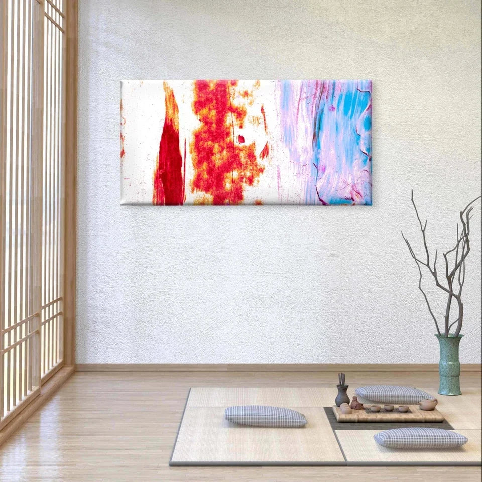 Red, White, and Blue Abstract Paint Wall Art Canvas Office Home Framed 120x60cm