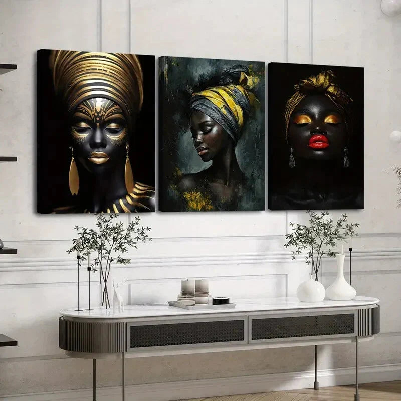 3pcs Abstract Women Black & Gold Red & Gray Dark Wall Art Set Canvas Framed 40x60cm - High Quality Print 100% Australian Made Wall Canvas Ready to Hang