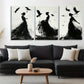 3pcs Silhouettes with Birds and Flowing Perfect Wall Art Set Canvas Framed 40x60cm - High Quality Print 100% Australian Made Wall Canvas Ready to Hang
