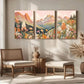 3pcs Abstract Colorful Mountain Meadow Metal Print Ready to Hang Art