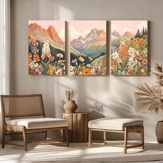 3pcs Abstract Colorful Mountain Meadow Metal Print Ready to Hang Art